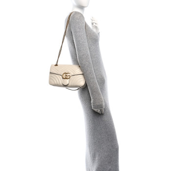 GUCCI Calfskin Matelasse Small GG Marmont Shoulder Bag White