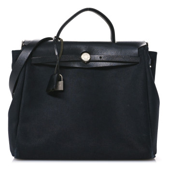 HERMES Toile Vache Calfskin Herbag 30 PM Black