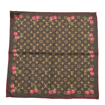 LOUIS VUITTON LV X TM Silk Cotton Monogram Cerises Square Scarf 55 Brown