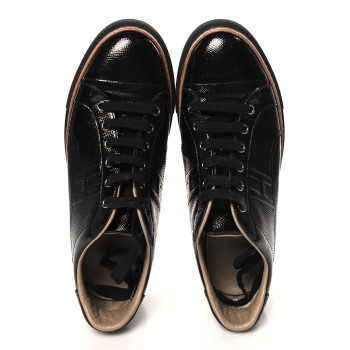 HERMES Patent Epsom Womens Polo Sneakers 39 Black