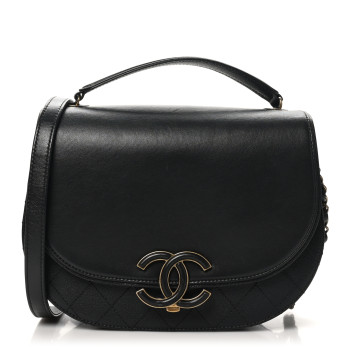 CHANEL Shiny Calfskin Goatskin Quilted Medium Coco Curve Messenger Flap Black