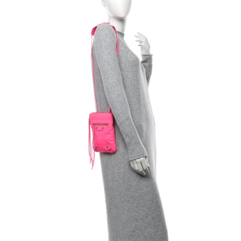 BALENCIAGA Agneau Silver Hardware Phone Holder Bag Rose Fluo