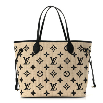 LOUIS VUITTON Cotton Monogram Embroidered Neverfull MM Beige Black
