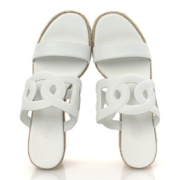 HERMES Nappa Ithea Espadrille Wedge Sandals 38 White