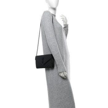 SAINT LAURENT Grain De Poudre Matelasse Chevron Monogram Monochrome Chain Wallet Black