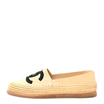 CHANEL Lambskin Grosgrain CC Espadrilles 39 Beige Black