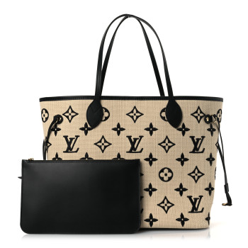 LOUIS VUITTON Cotton Monogram Embroidered Neverfull MM Beige Black