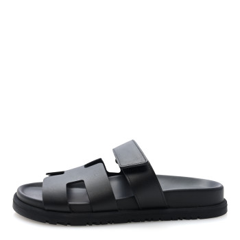 HERMES Calfskin Womens Chypre Sandals 36.5 Black