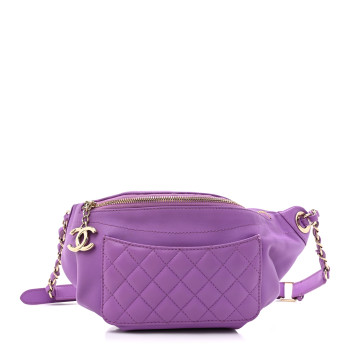 CHANEL Lambskin Quilted Waist Belt Bag Purple