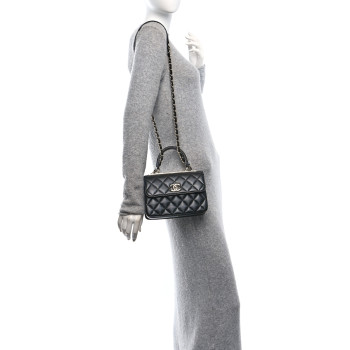 CHANEL Lambskin Quilted Mini Trendy CC Dual Handle Flap Bag Black