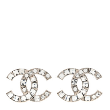 CHANEL Baguette Crystal CC Earrings Silver