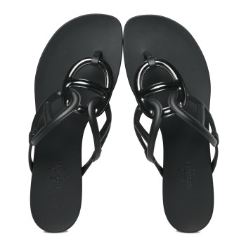 HERMES Rubber Womens Egerie Sandals 36 Black