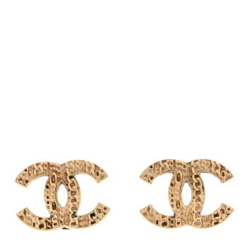 CHANEL Metal Textured CC Earrings Gold
