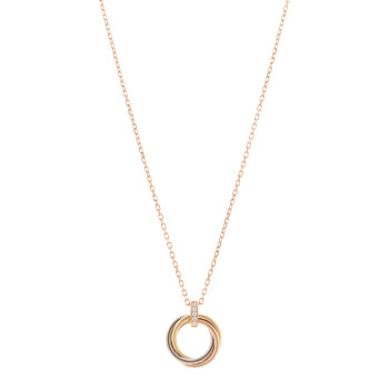 CARTIER 18K Pink White Yellow Gold Diamond Trinity Pendant Necklace