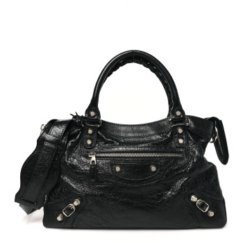BALENCIAGA Agneau Giant 12 Silver Hardware Town Black