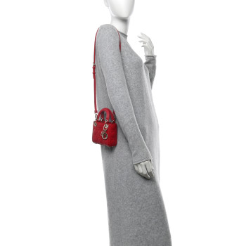 CHRISTIAN DIOR Lambskin Cannage Micro Lady Dior Red