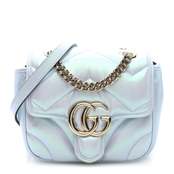GUCCI Iridescent Nappa Chevron Matelasse Mini GG Marmont Shoulder Bag Iridescent Snow Light Blue