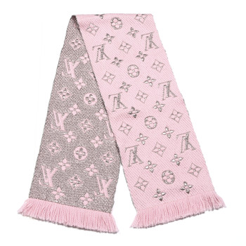 LOUIS VUITTON Wool Silk Logomania Shine Scarf Pink