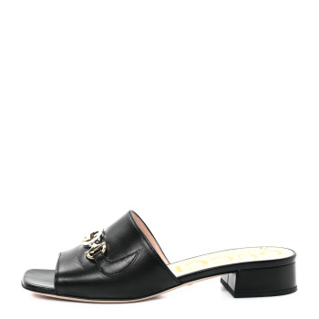 GUCCI Malaga Kid Zumi Mid Heel Slide Sandals 38 Black