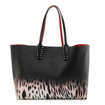 CHRISTIAN LOUBOUTIN Calfskin Degrade Leopard Print Spikes East West Cabata Tote Black Pink Multi