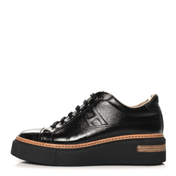 HERMES Patent Epsom Womens Polo Sneakers 39 Black
