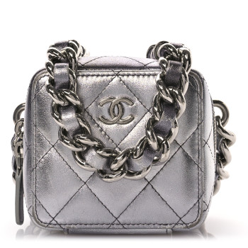 CHANEL Gradient Metallic Lambskin Quilted Like A Wallet Clutch With Chain Silver Purple