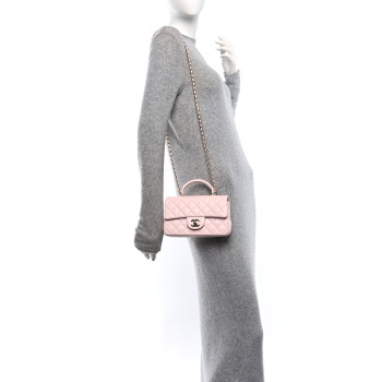 CHANEL Lambskin Quilted Mini Top Handle Rectangular Flap Light Pink