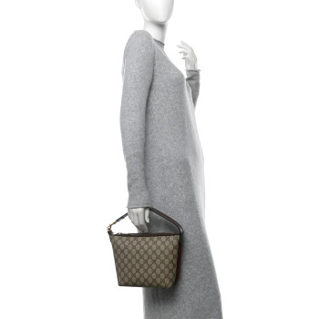 GUCCI GG Supreme Monogram Textured Calfskin Web Super Mini Ophidia Shoulder Bag Beige Ebony New Acero