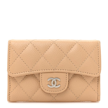 CHANEL Caviar Quilted Flap Card Holder Wallet Beige