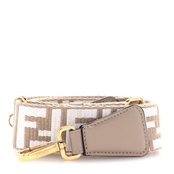 FENDI Jacquard Ribbon Vitello King FF Bi-Color Intreccio Adjustable Strap You Dove White Anthracite
