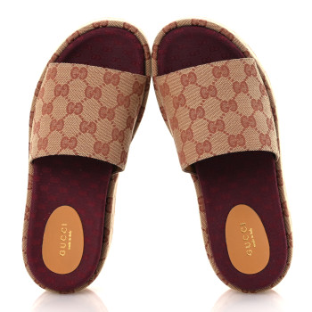 GUCCI Canvas GG Monogram Angelina Platform Slide Sandals 38.5 Beige Ruggine
