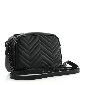 GUCCI Calfskin Matelasse Monochrome Small GG Marmont Chain Shoulder Bag Black