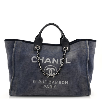 CHANEL Canvas Medium Deauville Tote Blue
