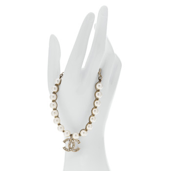 CHANEL Pearl Crystal CC Bracelet Gold