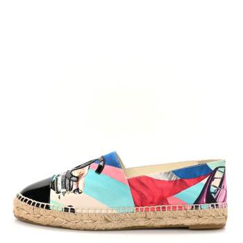 CHANEL Fabric Patent CC Espadrilles 40 Multicolor Black