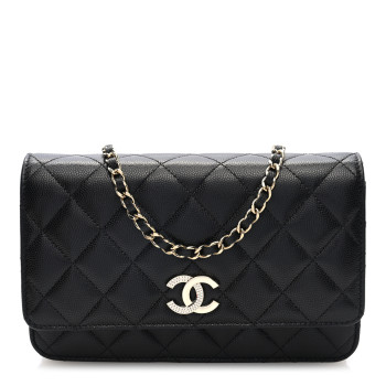 CHANEL Caviar Quilted Crystal CC Wallet On Chain WOC Black