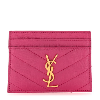 SAINT LAURENT Grain De Poudre Matelasse Chevron Monogram Credit Card Case Fuxia Couture