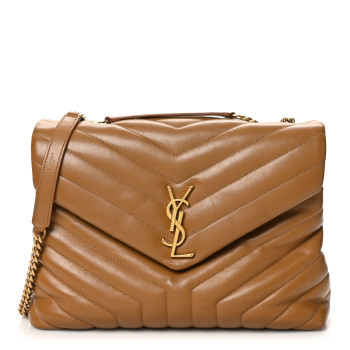 SAINT LAURENT Calfskin Y Quilted Monogram Medium Loulou Chain Satchel Dark Natural