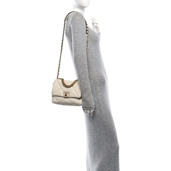 CHANEL Lambskin Quilted Medium Chanel 19 Flap White