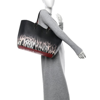 CHRISTIAN LOUBOUTIN Calfskin Degrade Leopard Print Spikes East West Cabata Tote Black Pink Multi