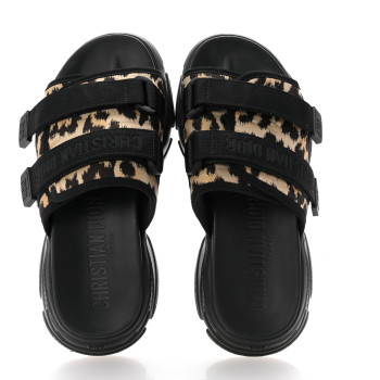 CHRISTIAN DIOR Technical Fabric Nylon Leopard Print D-Wander Slide Sandals 38 Black Brown