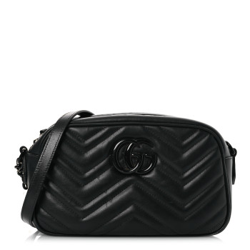 GUCCI Calfskin Matelasse Monochrome Small GG Marmont Chain Shoulder Bag Black