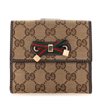 GUCCI Monogram Princy Compact French Flap Wallet Brown