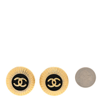 CHANEL CC Round Clip On Earrings Black Gold