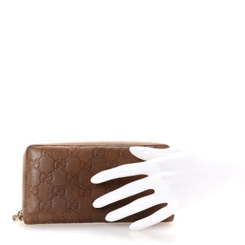 GUCCI Guccissima Bamboo Tassel Zip Around Wallet Light Brown