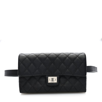 CHANEL Grained Calfskin Quilted 2.55 Reissue Flap Belt Bag Clutch Black