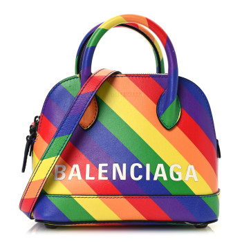 BALENCIAGA Smooth Calfskin Logo Rainbow XXS Ville Top Handle Bag Multicolor