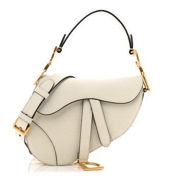 CHRISTIAN DIOR Grained Calfskin Mini Saddle Bag With Strap White