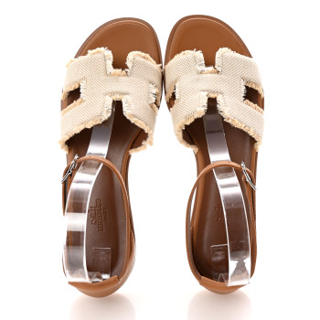 HERMES Linen Canvas Fringed Santorini Sandals 39 Beige