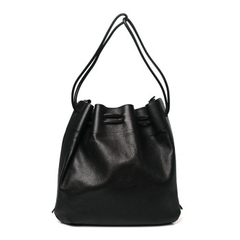 DELVAUX Grained Calfskin Deux De Delvaux Bucket Bag Black